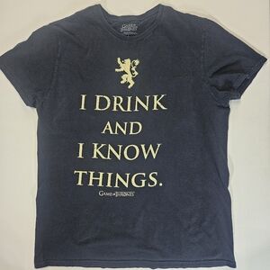 Game Of Thrones T-shirt Mens Large Black Cream I Drink And I Know Things Graphic